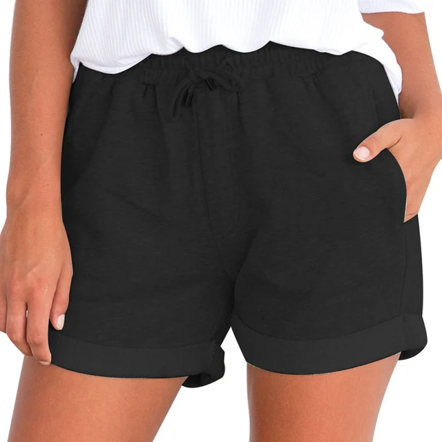 Buy Summer Gray Black Shorts High Waist Drawstring Shorts Women Elastic Waist