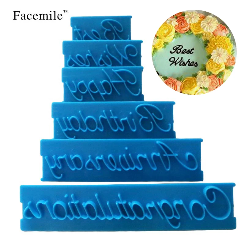

Facemile 6Pcs Cake Decoration Mold Letters Cookie Cutter Fondant Sugarcraft DIY Happy Birthday/Anniversary/Wishes for Party
