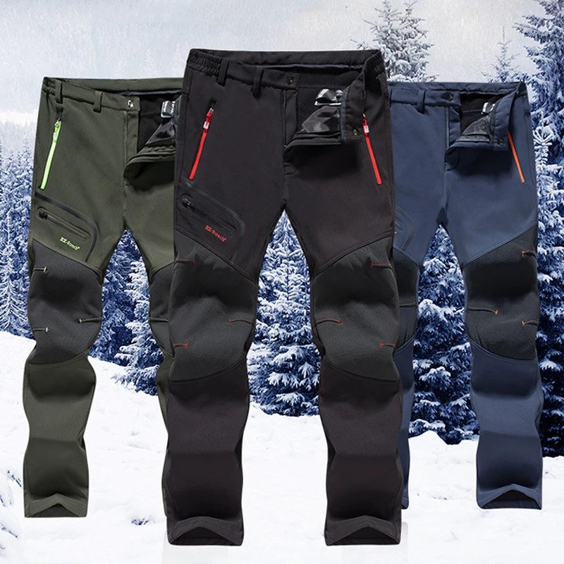 Calças para Caminhadas Homem à Prova Inverno ao ar Esportes de Acampamento Novas Dsoftágua Softshell Livre Ciclismo Esqui Velo Calças 002 2019