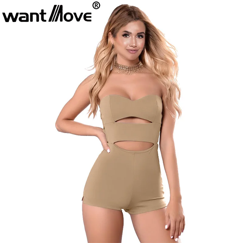 Wantmove 2018 الصيف قطع والمرأة بذلة مثير حمالة bodycon قصيرة بذلة رومبير ارتداءها ضئيلة XD908