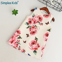 Simplee детская Повседневное платье принцессы с розовым рисунком красивое платье для девочек, детские футболки с круглым вырезом, модное платье для вечерние свадебные туфли