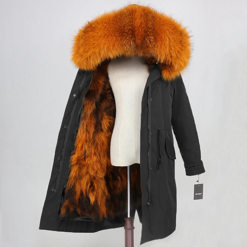 

Real Fur Coat Brand X-long Parka Waterproof Outerwear Winter Jacket Women Natural Raccoon Fur Hood Fox Fur Liner Detachable