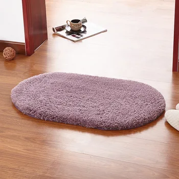 

Oval Solid Color Gray Bath Mat Carpet Doormat Bathroom Non-slip Floor Absorbent Rugs Home Decor Washable Plush Velvet Carpets