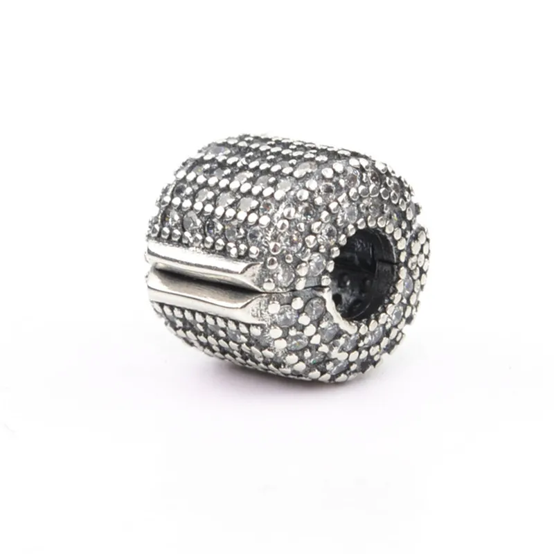 Wholesale Beads DIY Clip Lock Style Spacer Beads European Charm Bead Silver Micro Pave Bijoux