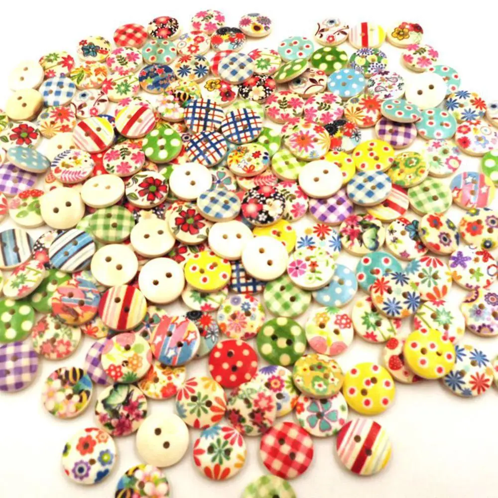 

100pcs/pack Flower button garment painting wooden floral buttons decoration 15MM sewing clothes boots coat accessories