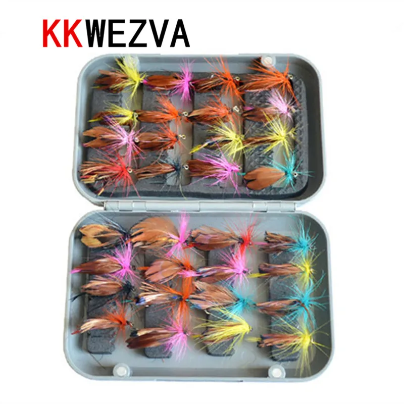 

KKWEZVA 32pcs with fly box fly fishing lure set Artificial bait trout fly fishing lures fishing hooks tackle Insect bait