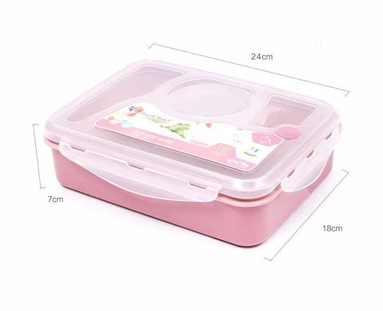 High Quality Plastic Bento Lunch Boxs Students Kids Lunch Boxs with Soup Bowl Portable Food Container Tableware Dinnerware Set (7)