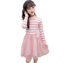 Г. новое платье для девочек весенне-Осенняя детская одежда платье в полоску с рисунком Сетчатое платье с длинными рукавами От 4 до 11 лет RT359