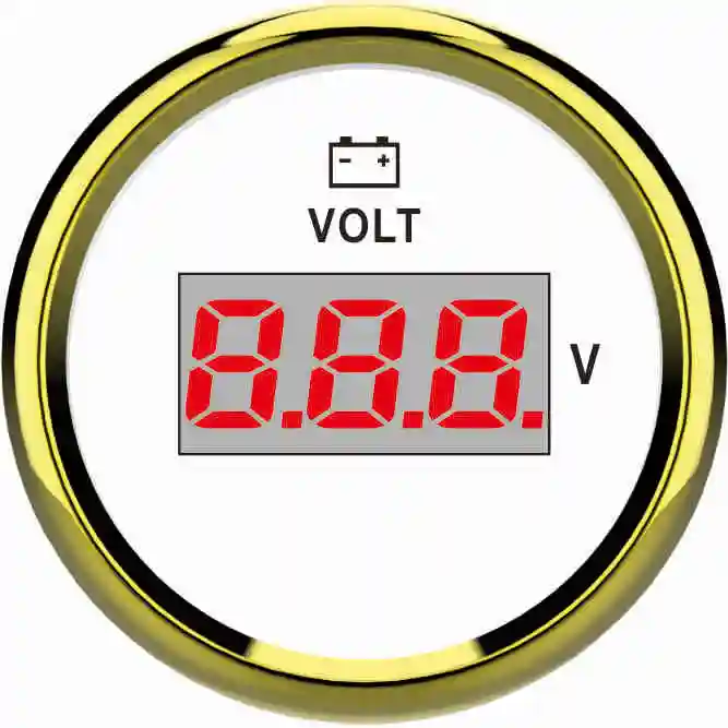 2" 52mm 12V Digital Red LED Volt Gauge Car Display Voltage Meter Auto Gauge Golden Bezel White