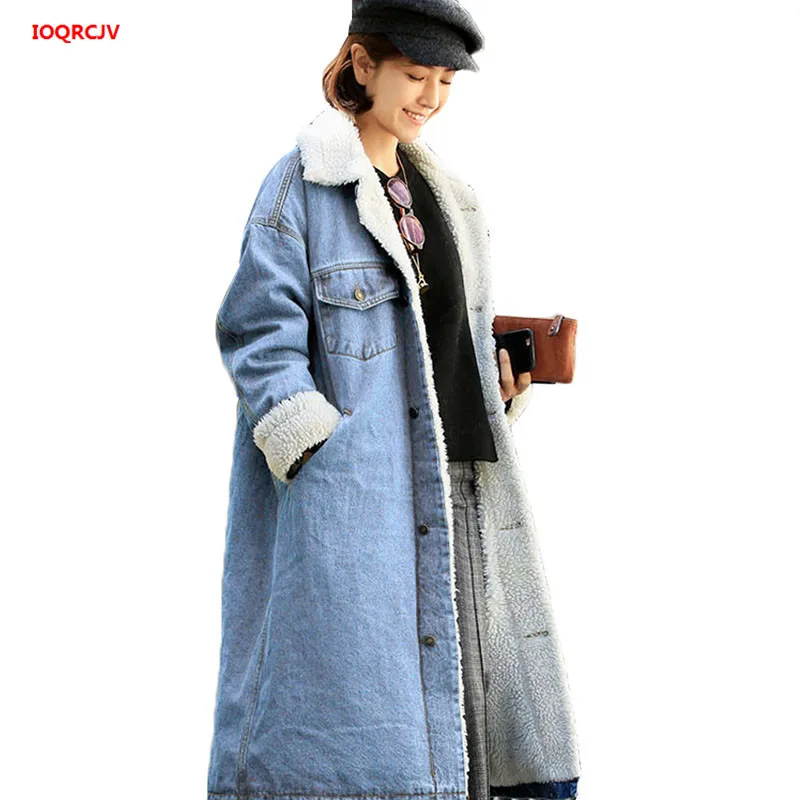 

2019 Spring New Denim Jacket Plus Velvet Thick Coat Women's Clothing Winter Loose Jacket Lamb Cotton Coat Plus Size Long Jacket