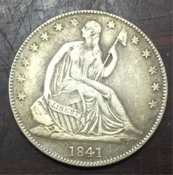 1841 Соединенные Штаты сидя Liberty Половина доллар нет девиз на обратном Посеребренная КОПИЯ монета