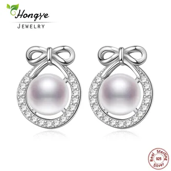 

Hongye 2020 Fashion For Women Natural Freshwater Pearl 925 Sterling Silver Bow Earrings Simple Sweet Lady Style Earring