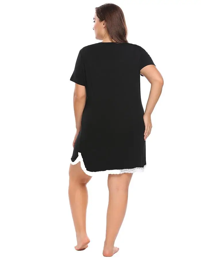 IN'VOLAND, большой размер, XL-4XL, Женская Базовая ночная рубашка с v-образным вырезом, короткий рукав, кружевная отделка, большая ночная рубашка, одежда для сна, платье размера плюс