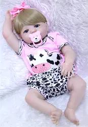 55 см полный Силиконовый Reborn Baby Doll игрушки поддельные Младенцы reborn светлый парик голубые/коричневые глаза bebe подарок reborn bonecas