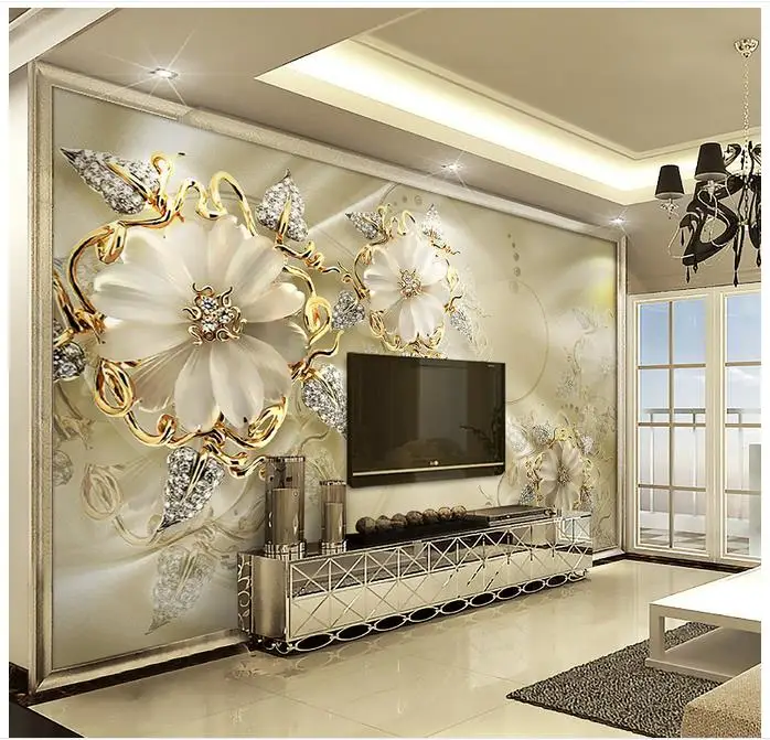 

Custom photo wallpaper 3d wall murals wallpaper European court TV setting wall wind gold jewelry flowers wall papers home decor