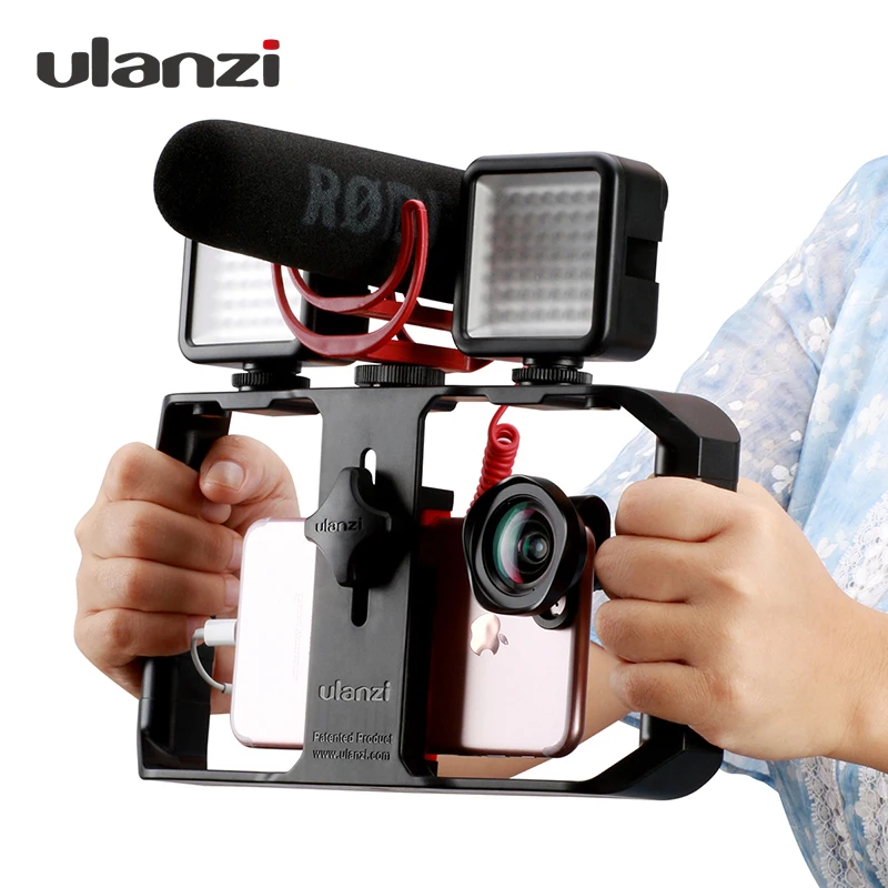 Ulanzi U Rig Pro, стабилизатор для смартфона, видео, телефона, крепление штатива с микрофоном, светодиодный светильник, порт, микрофон для iPhone Andriod