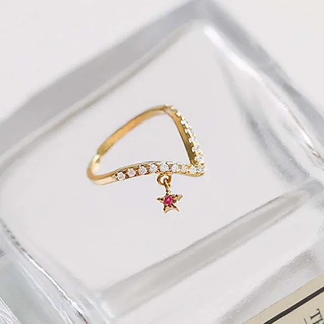 Simple Star V Style Open Rings For Women Bijoux Fashion Jewelry  Gold-color  Cute Gift