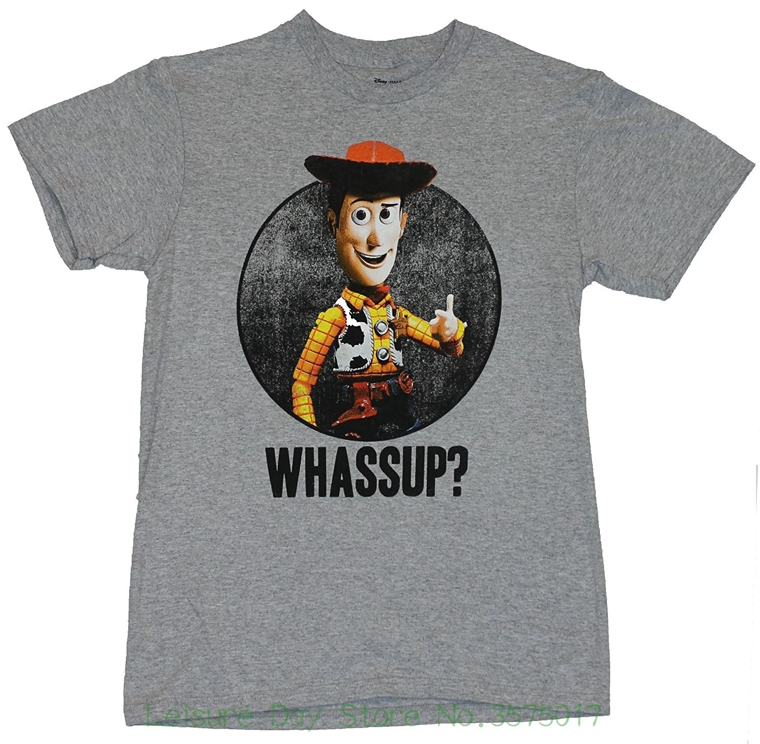 

2019 Brand Tshirt Homme Tees Toy Story Mens T-shirt - Wassup! Circle Woody Image ( Large ) Heather Gray