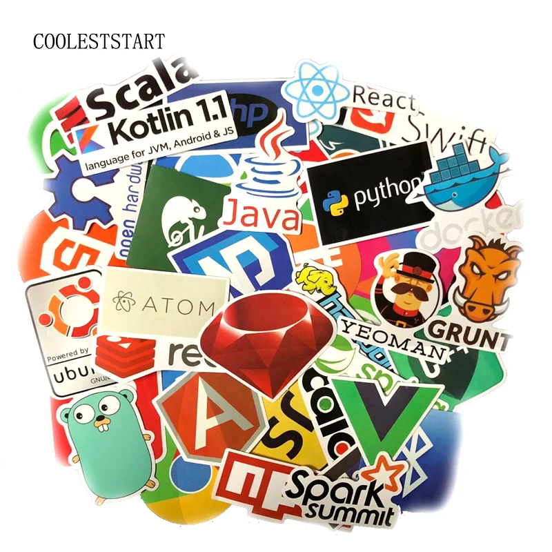 50pcs Java Internet JS Php Docker Bitcoin Html Cloud Programming Language APP Logo Funny Stickers for