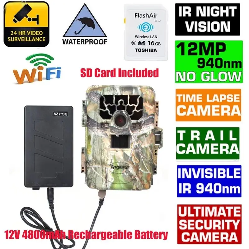 

Free Shipping!SG-880V 1080P 12MP 940NM Night Vision Infrared IR Trail Scouting Cam Hunting Camera+16GB Wifi Card+4800mAh Battery