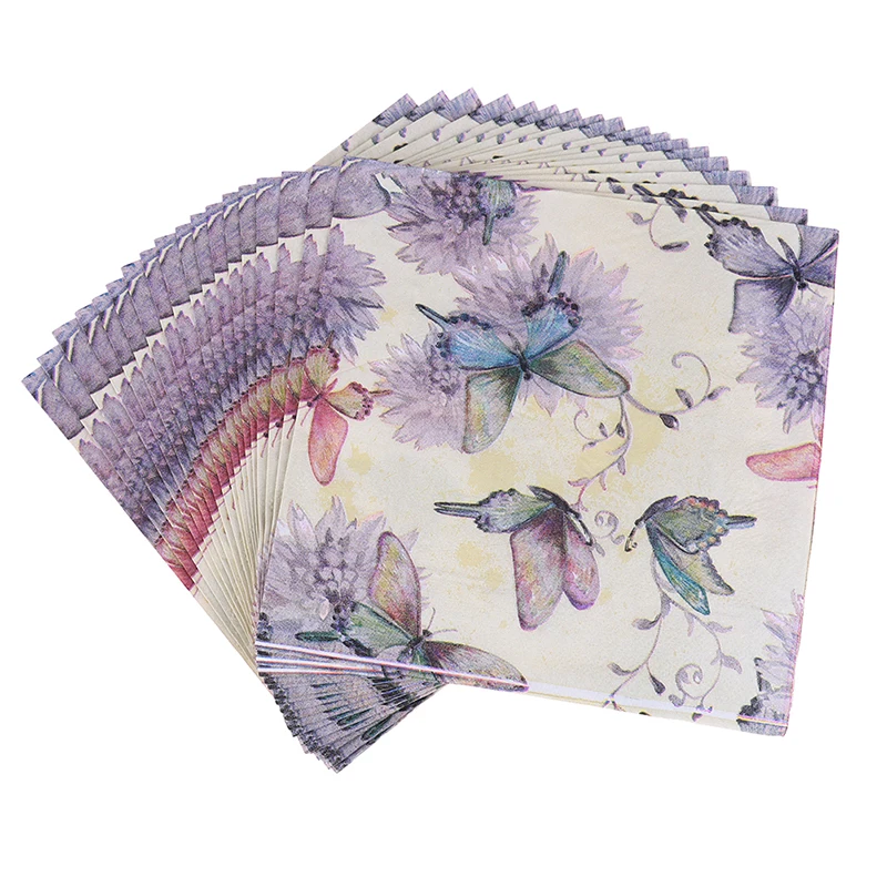 

20pcs/set Butterfly Cow Flower and Bird Napkins Festive & Party Paper Tissue Decoration Supplies Soft Decoupage