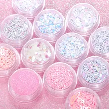 12 баночек/набор Лазерная смесь массивный блестящий порошок хлопья ногтей художественный дизайн в виде звезды луны сердца конский глаз кролик блестки украшение