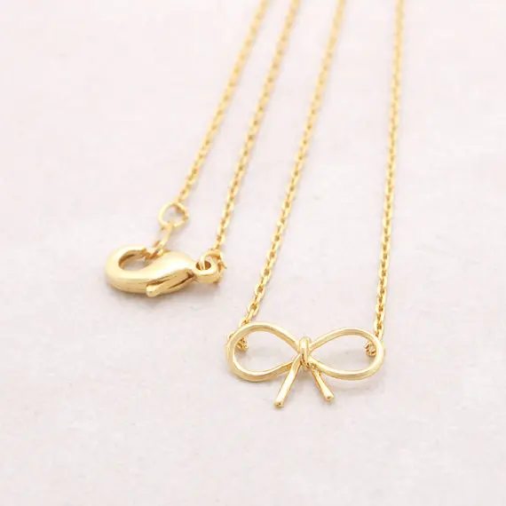 Gold Silver Pink-gold Dainty Bow Necklace 1 - 