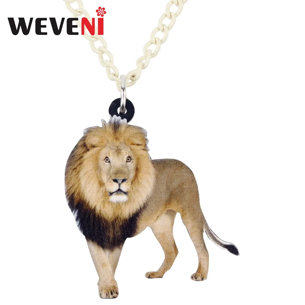 WEVENI Acrylic African Lion Necklace Pendant Chain Choker Jungle Wild Animal Jewelry For Women