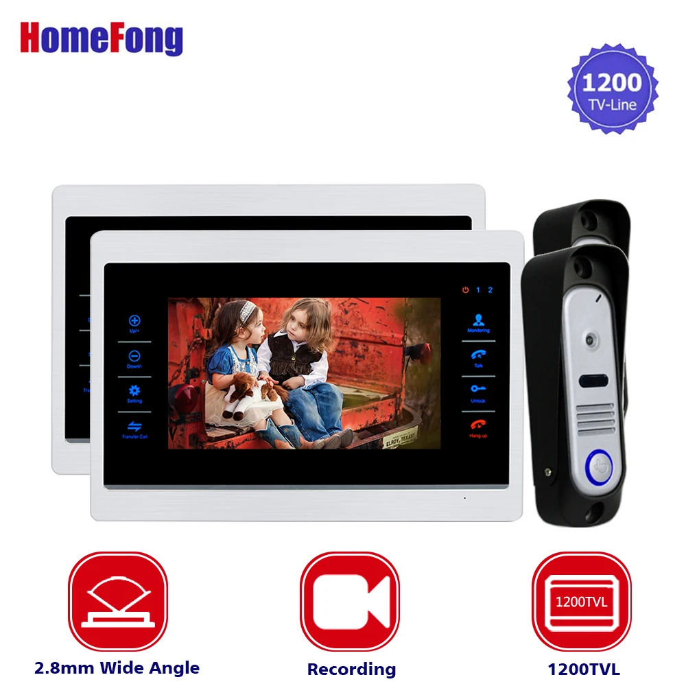 

Homefong New 7 inch Video Doorbell Monitor Intercom With 1200TVL Outdoor Camera IP65 Door Phone Intercom System Wide Angle 2.8mm