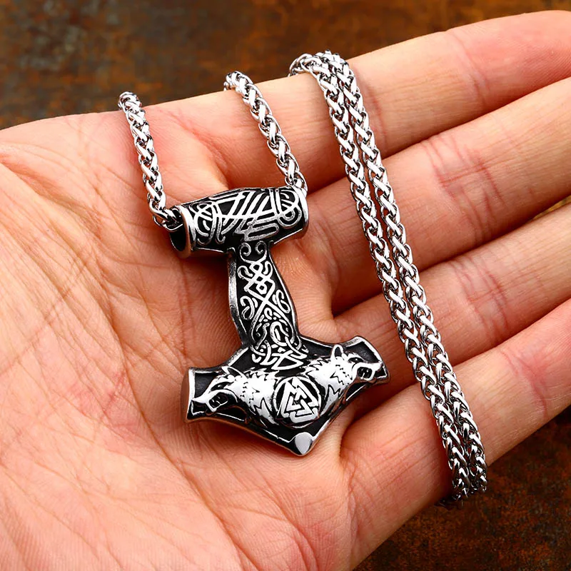 Beier stainless steel norse viking dropshipping 1pcs thor's hammer mjolnir wolf head pendant necklace scandinavian jewelryLP447 Beier stainless steel norse viking dropshipping 1pcs thor's hammer mjolnir wolf head pendant necklace scandinavian jewelryLP447