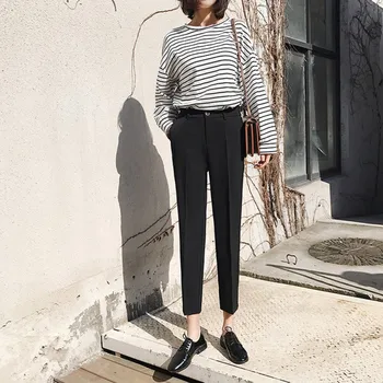 

Women Casual Straight Pants Black High Waist Fashion Trousers OL Office Lady Trousers