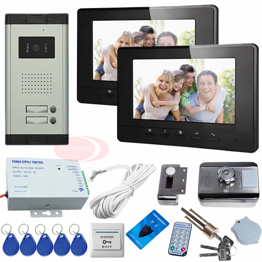 2 Keys Video Cameras For Video Doorphone 2 Pcs Monitors 7 "With Audio
