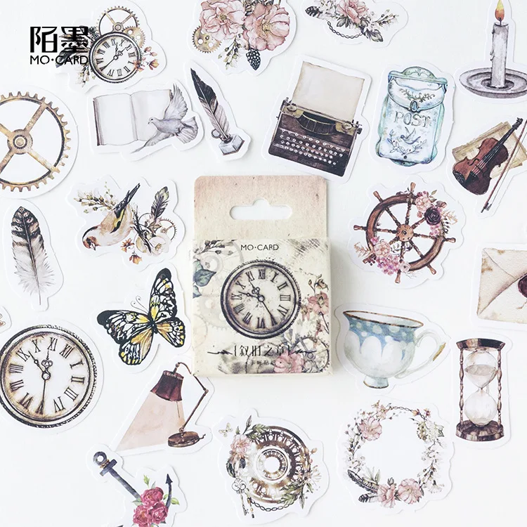 

46PCS/box Cute Old Chapter Diary Paper Lable Sealing Stickers Crafts And Scrapbooking Decorative Lifelog DIY Stationery