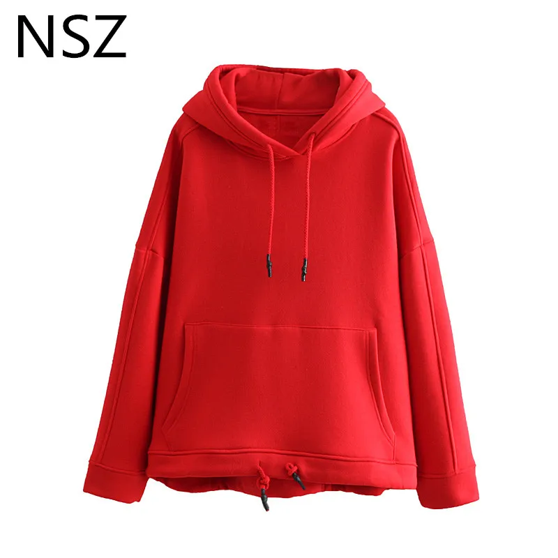 Women Red Solid Oversized Fleece Hooded Sweatshirts for Man and Woman