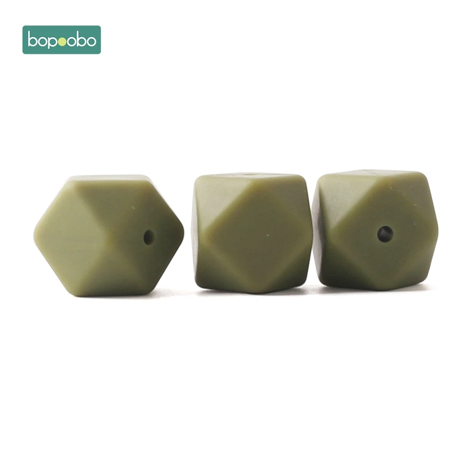 Bopoobo 50pc Silicone Hexagon Beads Baby Teething Beads Silicone Rodent Baby Nursing Accessories Silicone Teething Beads - Цвет: Army Green