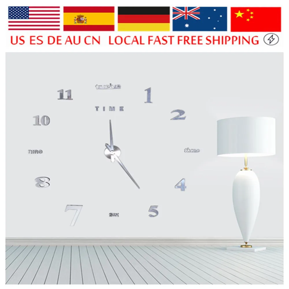 

New Style Clock Watch Wall Clocks DIY Large Wall Clock Sticker Kit 3D Acrylic Mirror Stickers Home Decoration Living Room
