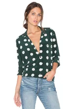 2 colors NEW EQ 100% silk polka dot print ladies long sleeve notched blouses women shirt spring autumn