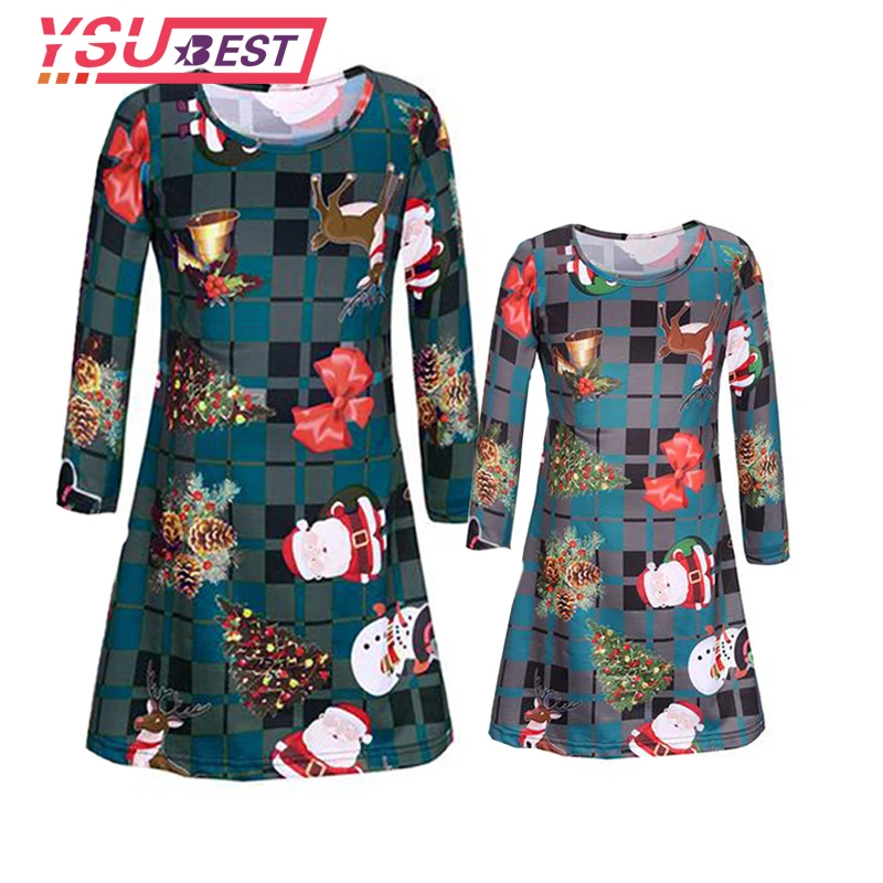 

2018 Christmas Mother Daughter Dresses Mom and Daughter Dress Christmas Print Dress Family Matching Outfits Autumn Family look