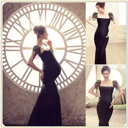 Королевский стиль черный платье на завязках для беременных подставки для фотографий фантазии беременность фотосессия для беременных