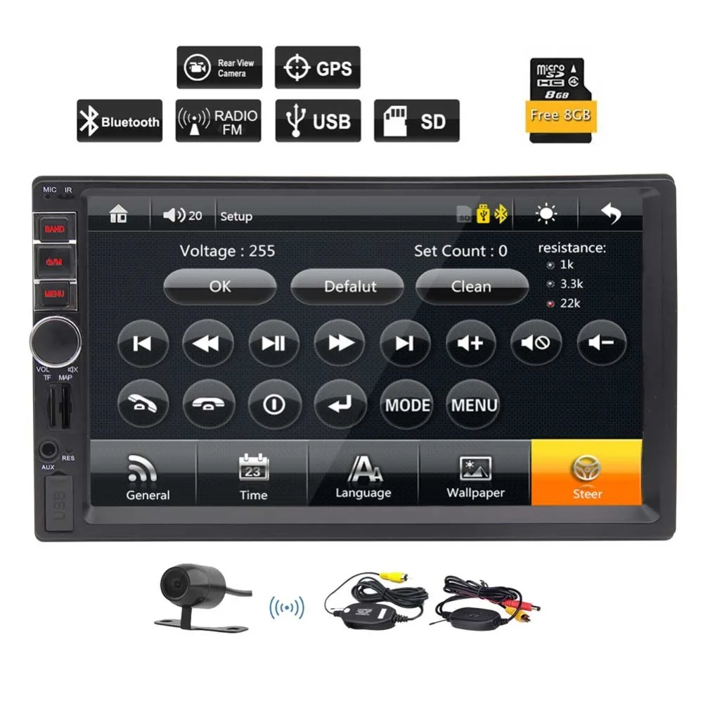 

USB/TF Radio Bluetooth Music Colorful button Lights Build-in Microphone Double DIN 7 inch Touchscreen Car Stereo mp3/mp4/mp5