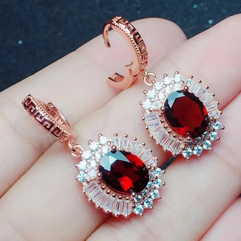 Серьги-капли из натурального граната 2.8ct* 2 шт драгоценный камень серебро 925 пробы ювелирные изделия роскошный стиль# X193302