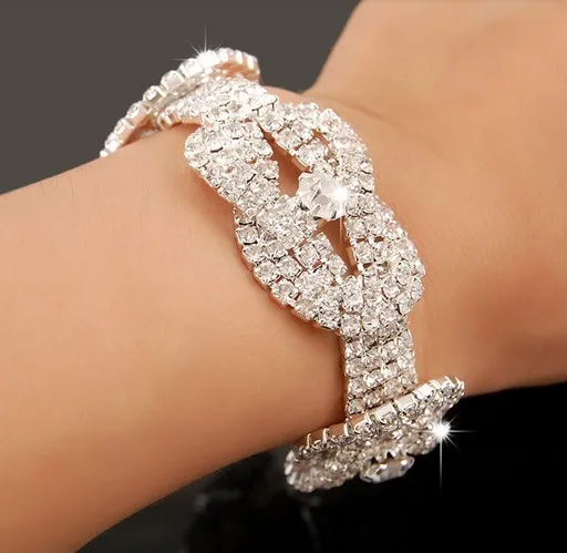 

crystal Bridal Wedding party Bracelet Wrist Band bangle Jewellry gift handmade Jb092