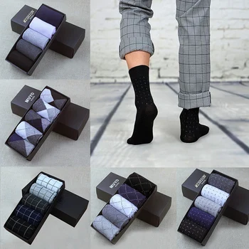 

Hot 5 Pairs Casual Comfortable Elasticity Men Boy Socks Cotton Printing Geometry Breathable Business Men's Clothing Free Size