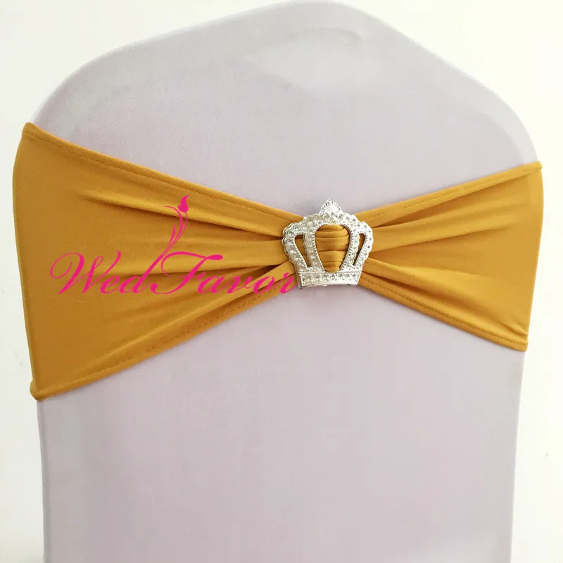 

100pcs Wedding Lycra Stretch Chair Band Elastic Spandex Chair Sash Bow With Crown Buckle For Hotel Event Banquet Decoration