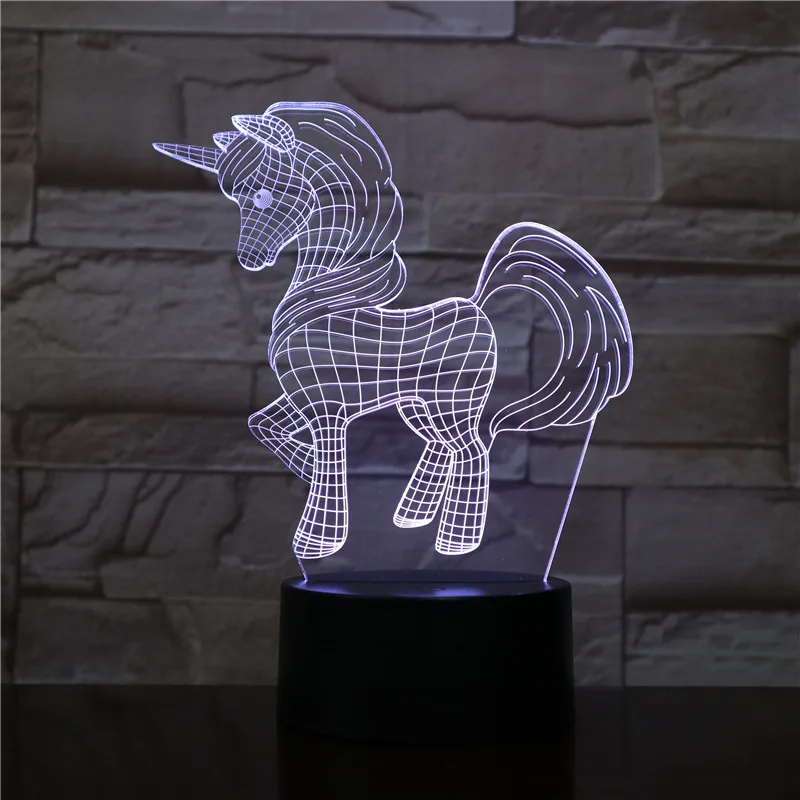 Новинка животное пони единорог 3D проектор разноцветная RGB Лампочка