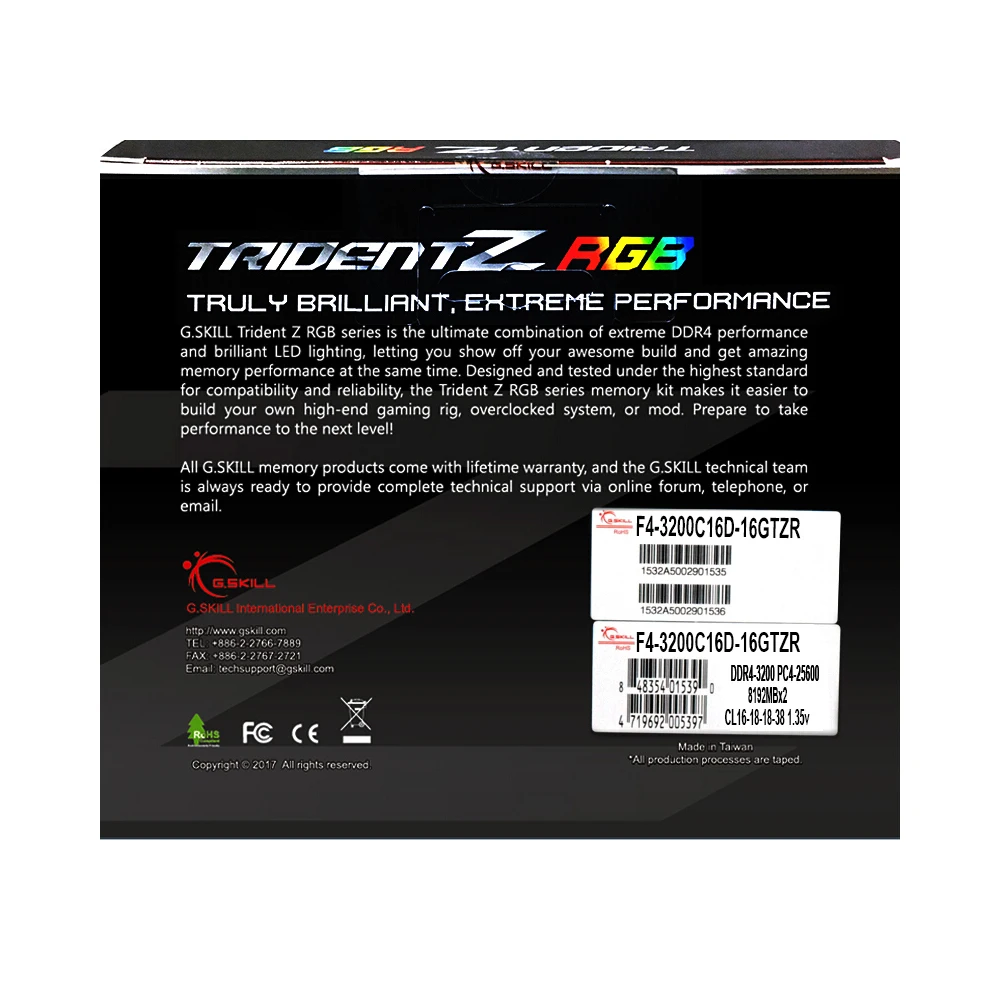G. SKILL TridentZ RGB серия ram DDR4 16 Гб(2x8 ГБ) Память 3200 МГц ram S для ПК настольный компьютер DDR4 16-18-18-38
