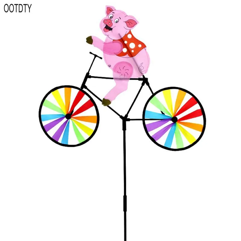 

Cute 3D Animal pig on Bike Windmill Whirligig Garden Lawn Yard Decor Wind Spinner