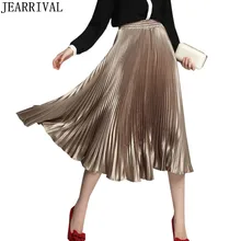 Новые женские плиссированные юбки Европейская мода блестящая золотая эластичная вечерняя юбка-пачка средней длины с высокой талией Saias Faldas Mujer