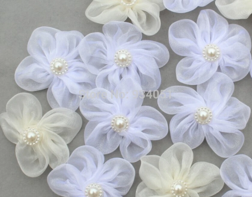 Buy 50pcs Handmade White Ivory Bridal Organza Flowers