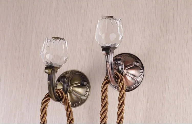 

Free shipping-Crystal Rose Robe Hooks Wall hook Curtain hooks Curtain accessories 2Pcs/set Big size TieBack Towel Hanger